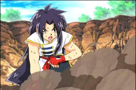 Ray Kon from Beyblade Original.
Actually, his hair are always tied.
But during a fierce Beyblade match, they just...