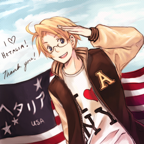 My friends don't really watch Hetalia. But I get called America by my whole class so there's a bright side~ (:

 I'm pretty loud/Nosy/Obsessed with Being The Hero/Leader/Thinks I'm the best thing in the world/Favorite Food is A Hamburger

