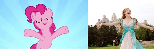 I think Pinkie Pie is like Giselle because she's silly, hyper, super friendly, and breaks into song at random times. 