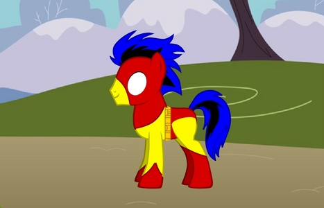  name: Captain Equestria gender: Stallion type of creature: Earthpony size: Medium nice of bad: Nice personality: acts heroic and helpful, but is very modest about what he does abilities: can fly, has super strength, super speed, and can shoot cosmic energy from eyes and hooves