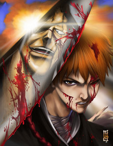 It's drawn a bit differently, but I do love this pic, and there is plenty of blood.  From the fight between Kenpachi and Ichigo, of course!