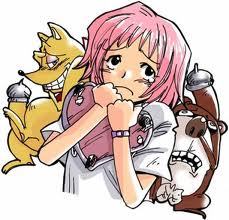  how about Tamara from shaman king? her hair is sorta pink i guess, but shes cute!