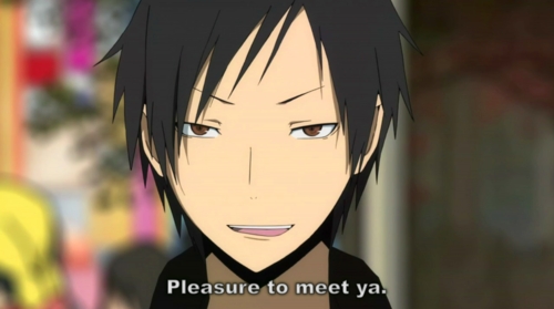  I'd be to afraid he's only asking me out to either, get info on someone یا to mess with my head یا both lol No Thank You! (Geez, i can actually see him go'n, "aww, come on"...XD) Izaya Orihara - Durarara!!