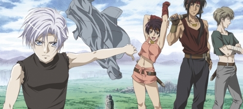 Tiz and Third from Jyo Oh Sei: Planet of the Beast King die and i hated that part of the show, it is a great show though, short but great (Tiz is the only girl in the pic, and Third is the one with long dark brown hair)