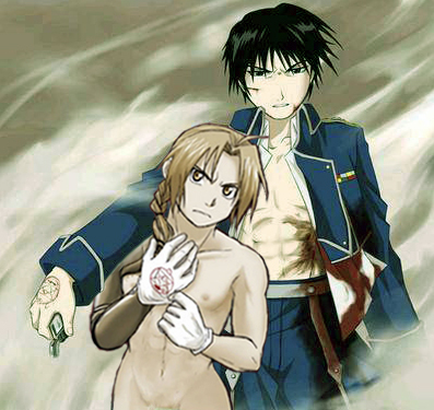  Edward Elric and Roy mustang from Fullmetal Alchemist. <3 They're my Favorit Yaoi couple. :3