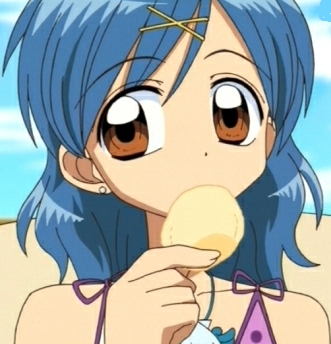  Hmm..So An anime characters whose eyes don't match their hair hmm..well how about Hanon-chan from Mermaid Melody her hair is Blue and her eyes are Brownish!