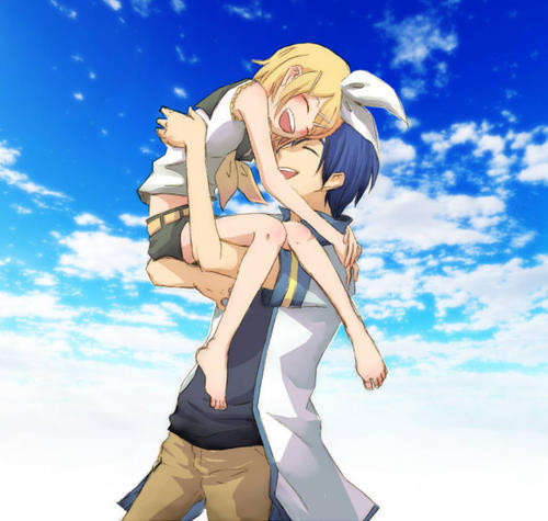  heres a cute pic of kaito and rin :3