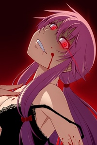  Yuno from Mirai Nikki. I thought she was just this girl who was in love and u know....turns out she's the goddess of yandares. SHEESH. She's a cold killer for love.