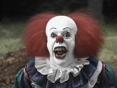  OMG, I REALLY AM SCARED OF 'penny wise, ( IT)' i hate, hate, hate clowns. :( just so creepy.