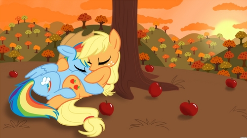 Applejack and Rainbow dash, still a better love story than twilight.