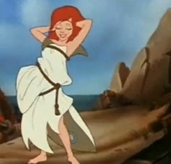  Ariel coming out of the water in rags.