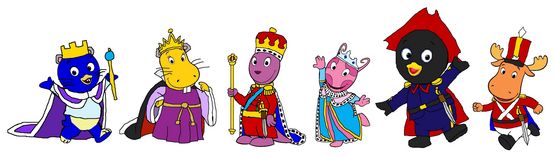  Prince Austin (mid-left), Clara (mid-right), Drosselmeyer (second to right), Fritz (far right), ratón King (far left), ratón queen (second to left)