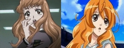 Kotori Monou (X) and Alice (Bakugan) Kotori and Alice both have wavy brown (maybe even orange) hair with brown eyes. They are also very kind and compassionate to others.