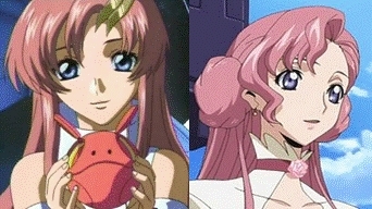  Lacus Clyne (Gundam Seed Destiny) and Euphemia li Britannia (Code Geass) These two are so beautiful! They wear similar clothes and have practically the same hair and eye color. Although I've never watched Gundam, I amor Code Geass and Euphemia is one of m