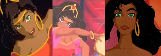  2: Esemerelda, she SO pretty and an ángel of the outcasts. Amazing esmeralda eyes that compliment her skin tone. And she has a great body one of the only disney women that gives girls a realistic body image.