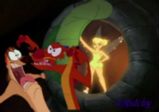  Mushu is FURIOUS that टिंकर बेल chose Timon, he is out for vengeance.Tinkerbell looks out to her yard to see Mushu chasing Timon around, She is not impressed… She Leaves.
