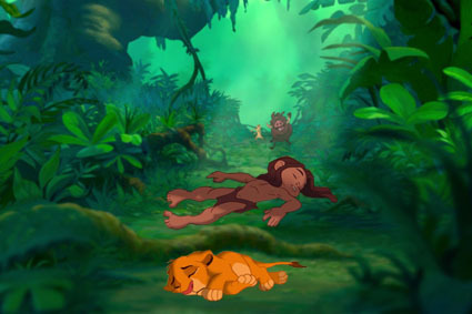  In the jungle, the mighty jungle, Simba and Tarzan sleep tonight... (actually not night)