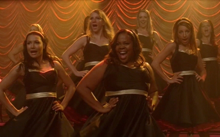  Well, this one has Troubletones, too, but Mercedes, Santana, Brittany, and Sugar are in the front and