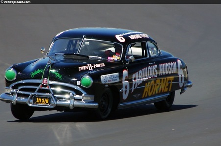 1951 "Fabulous" Hudson Hornet out on a paved track, one of the most legendary race cars of all time! 