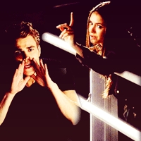  AC #4 - Stefan & Elena - Elena messes with Stefan pretending like she is slipping off the bleachers.