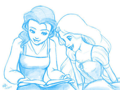 I always liked the idea of Belle being a teacher.

Find a picture of Belle teaching Ariel to read.