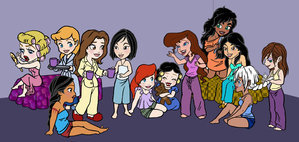 Now find a pic of the disney princesses in clothes from the year their 1st movie came out. For exampl