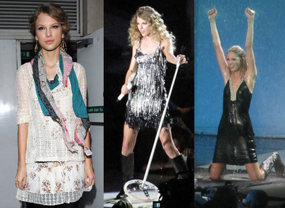  Taylor in a dress a hat a collar with a guitarra with a microphone with a fan With her Cat On a tour