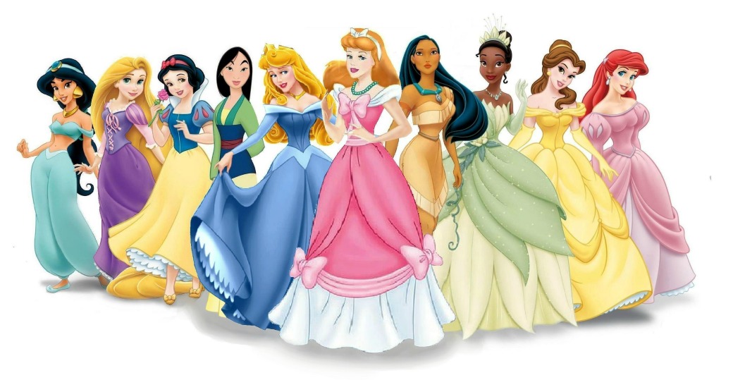 Disney Princess LineUp with Cinderella in a Pink dress