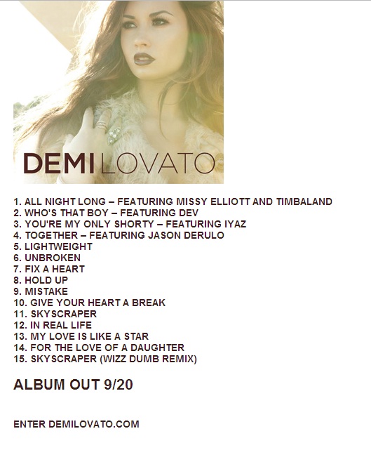 15 tracks of UNBROKEN Demi Lovato