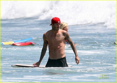 David Beckham: Shirtless Surfing with the Kids!
