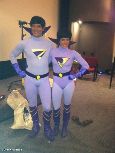 Nikki and Peter on set of 'College Humor: The Wonder Twins'