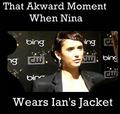 Nina wearing Ian's Jacket - ian-somerhalder-and-nina-dobrev fan art
