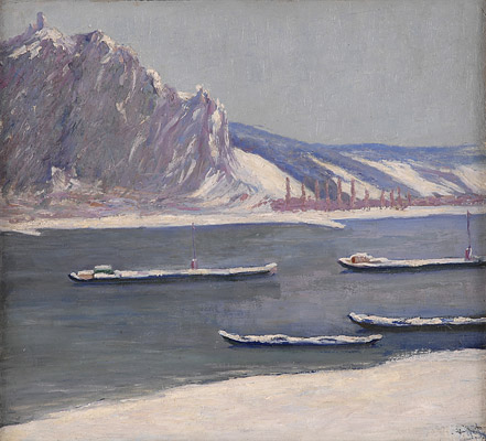  J. Bretz (1870-1953) - Winterlandschaft mit Blick auf デン Drachenfels