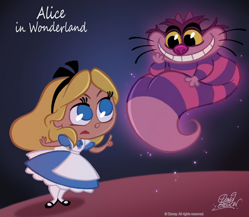  Walt Disney peminat Art - Alice & Chesire Cat