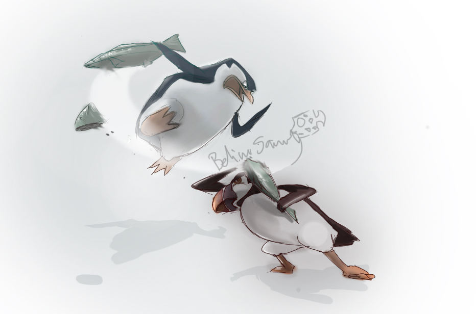 pinguin, penguin of madagascar fan Art: ikan Fight.