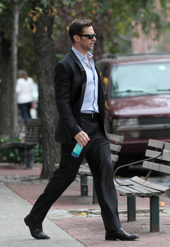 Hugh Jackman Walks to School