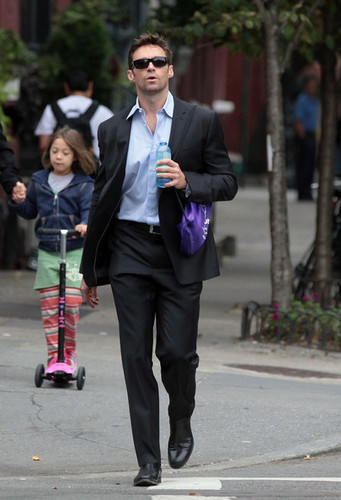 Hugh Jackman Walks to School