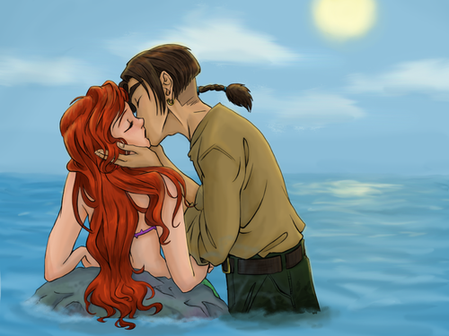  Ariel and Jim kiss in the Sea