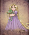 Baby Rapunzel and peluche Pascal - tangled fan art