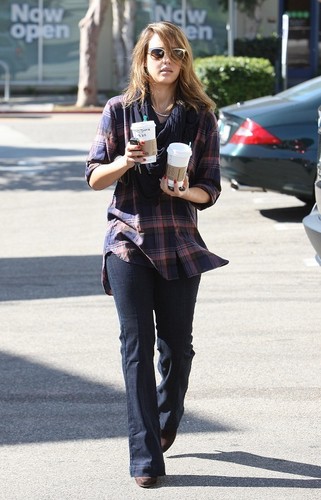  Jessica - Leaving a Starbucks in Brentwood - October 27, 2011