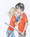 A good luck kiss <3 - the-heroes-of-olympus fan art