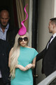 Lady Gaga wearing a hat reminiscent of a sperm as she leaves the Lanesborough Hotel in London - lady-gaga photo
