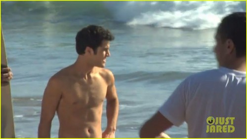 Darren Criss goes shirtless on the beach for the People magazine Sexiest Man Alive 2011 photo shoot