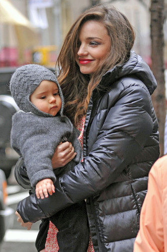 Miranda Kerr and Flynn Brave the Rain in NYC 