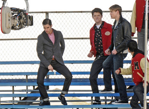 Glee guys on set