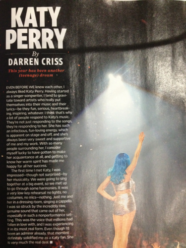  Kary Perry 文章 由 Darren Criss in Entertainement Weekly!!