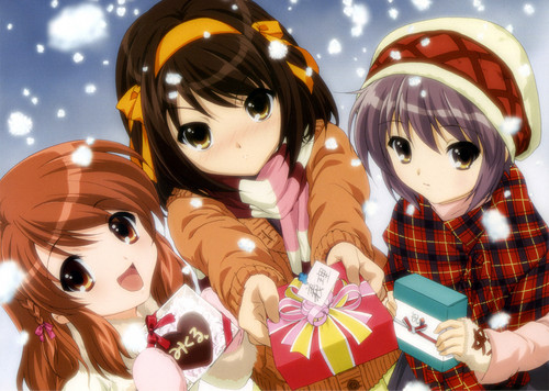 Haruhi and friends at Christmas.