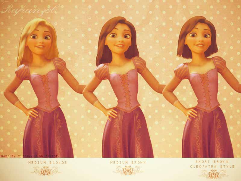 Rapunzel with different hair styles. rapunzel short hair doll. 