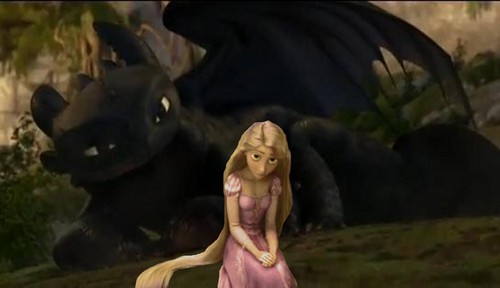 Rapunzel with Toothless feeling sad