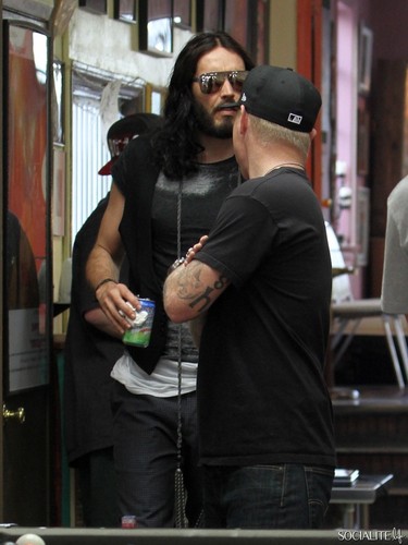 Russell Brand Plays Pool With His Buddies